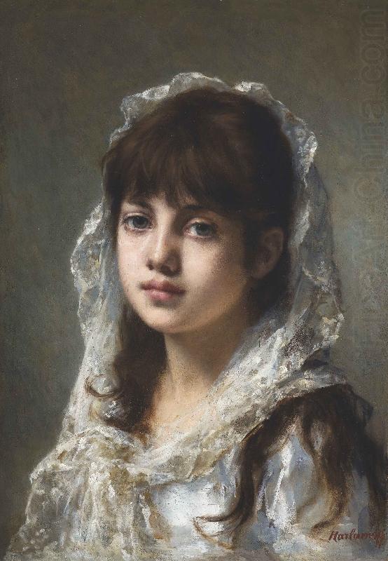 Alexei Harlamov Portrait of ayoung girl wearing a white veil oil painting picture